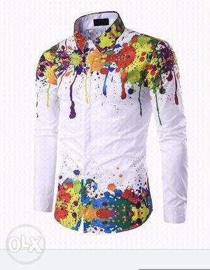 White, Yellow, And Blue Floral Long Sleeve Shirt