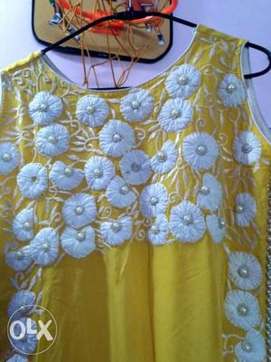 Yellow And White Floral Scoop-neck Shirt