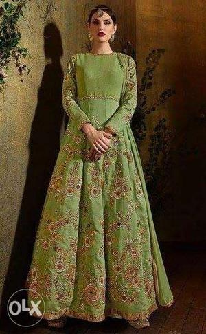 Brand new Green colour long Anarkali suit.party