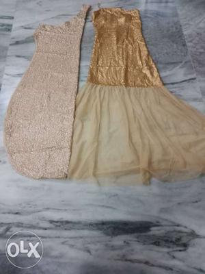 Brown And White Sleeveless Dress