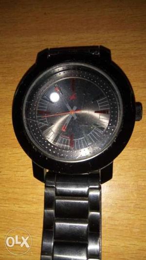Fastrack Round Black Chronograph Watch With Link Bracelet