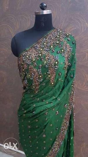 Green And Gold-colored Sequin Sleeveless Dress