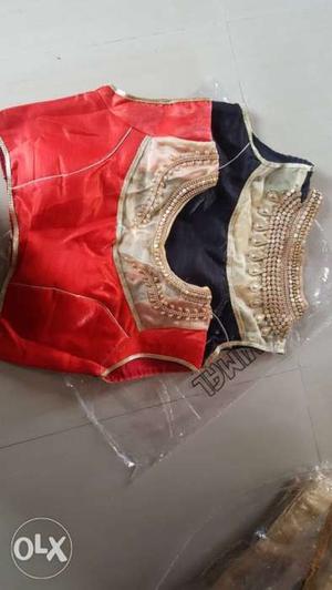Two Red And Black Sleeveless Choli Blouses