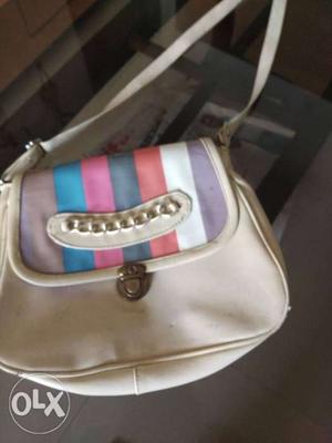 White And Pink Leather Hobo Bag