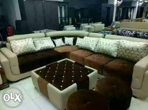 0% emi on new sofa set with table 2 puffy many designs