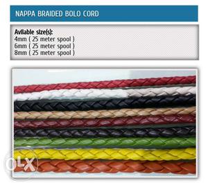 Braided leather cord 100%leather