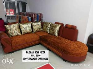 Brown And Red Floral Sectional Couch