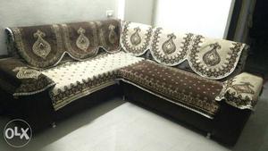 Dark Brown and Coffee color Floral Sectional Couch