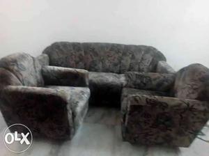 Gray And Black Floral Fabric Sofa Set