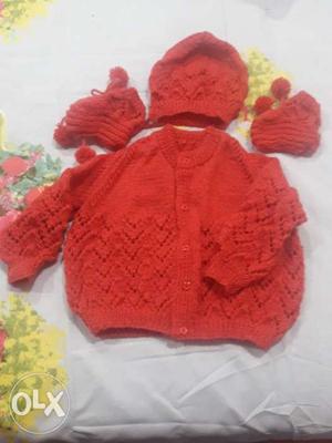 NEW baby sweater with cap and booties