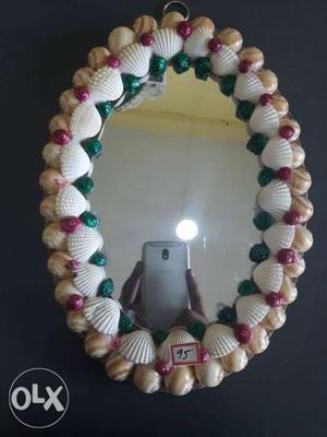 Oval White Shells Framed Wall Mirror