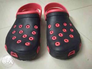 Pair Of Black-and-red Rubber Clogs