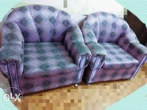Purple And White Floral Fabric Sofa Set