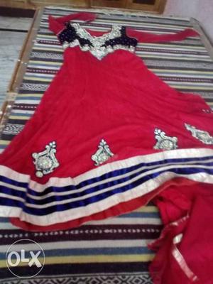 Red anarkali suit in excellent condition with