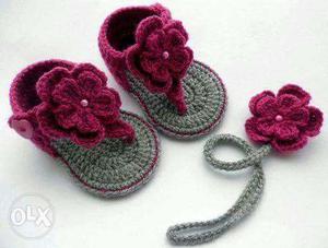 Toddler's Two Pairs Of Knitted Shoes