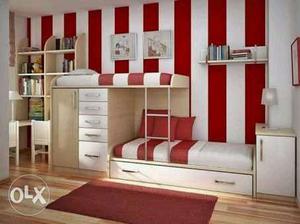 White And Red Wooden Bunk Bed