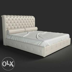 White Leather Bed Frame With White Mattress