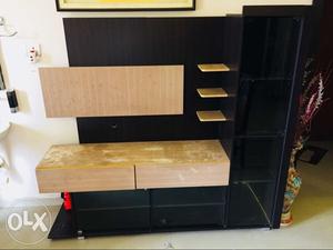 Black Wooden TV Stand With Shelf