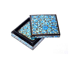 Blue Kashmiri Paper Mache Coasters (Set Of 5 With Box) Jammu