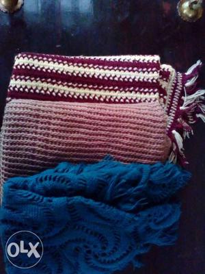 Blue, White, And Red Knitted Textiles