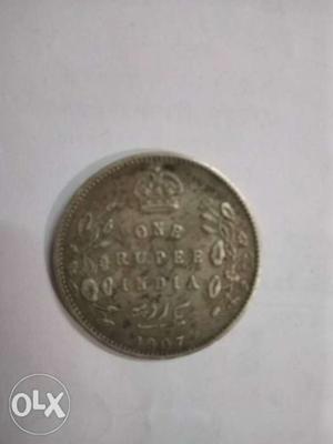 Edward 7th King Emperor India One Rupee Silver