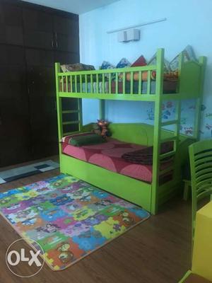 Green And White Wooden Bunk Bed