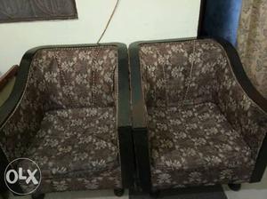 Two Brown-and-gray Floral Sofa Chairs