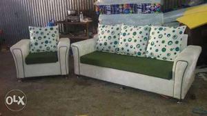 White And Green Floral Sofa Set