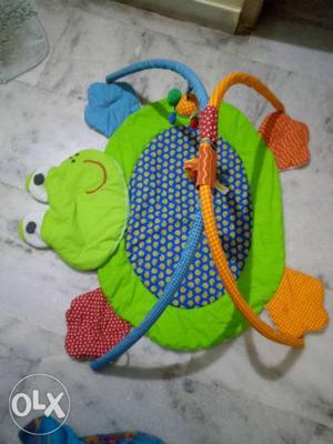 Baby's Green And Blue Knitted Bib