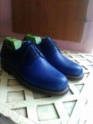 Blue leather handmade shoe (we manufacture by
