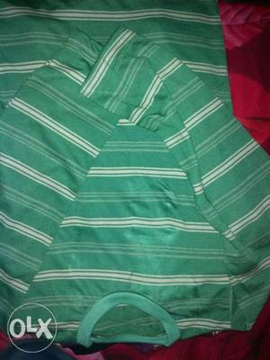 Green And White Striped Polo Shirt
