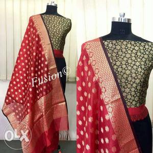 Red And Black Banaras Dress materials.