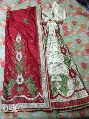 Red And White Floral Bridal Lehenga for sale