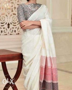 White linen sari of extremely high quality and