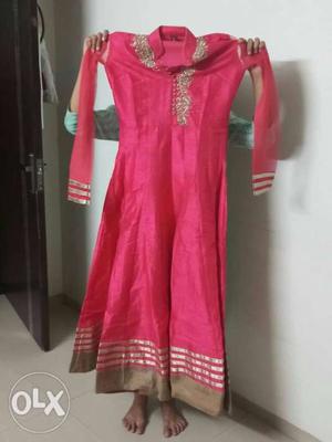 Women pink gown with dupata