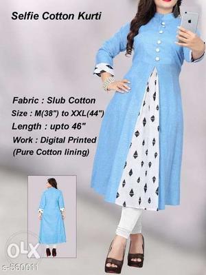 Women's Blue And White Floral kurti Dress