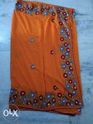 Women's Orange And Blue Floral Skirt