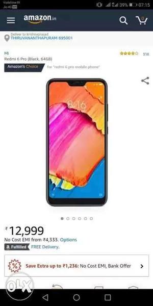 Redmi 6 pro sealed packet black.available today low prize
