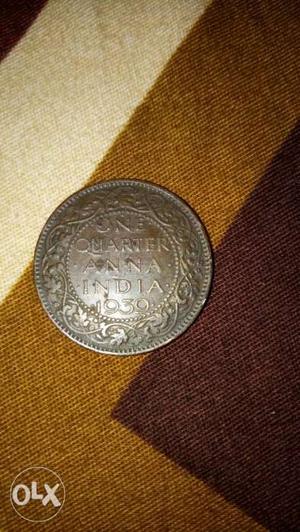  Antique One Quarter Anna Coin George 6 King