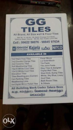 Dealers in all Brands of Wall and floor tiles.