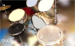 Stainless Steel And White Drum Set