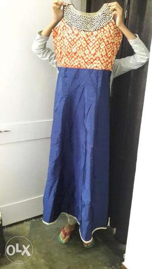 Long silk kurti /gown with sleeves(New)