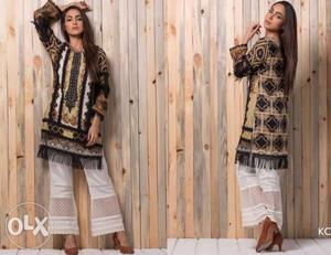 Only kurti 3meter self embroidery lawn top Sale