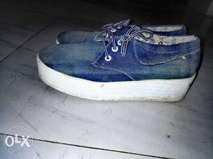 Pair Of Blue Suede Boat Shoes