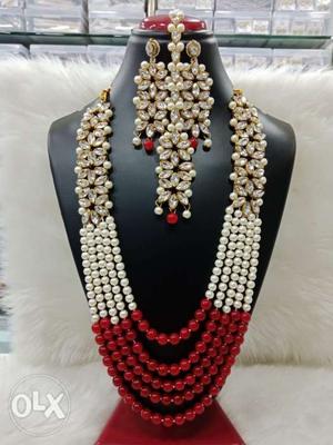 Red And White Beaded Ranihaar