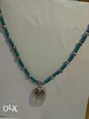 Sky blue and oxidised beads fancy chain
