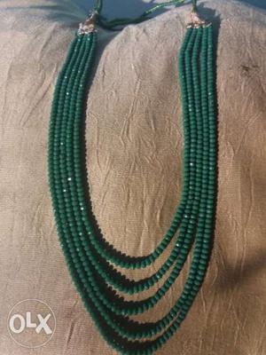 Teal And White Beaded Necklace