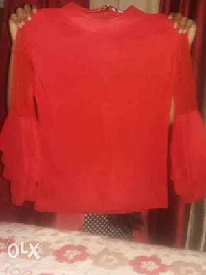 Trend casual full sleeve solid women's red top