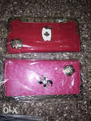 Two Red And Pink Leather Long Wallets