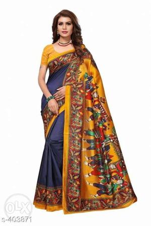 Women's Red And Blue Sari